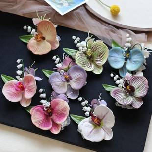 Simulation Pearl Cotton Phalaenopsis Bride Sisters Wrist Flower Wedding Groom Brothers Banquet Activities Corsage