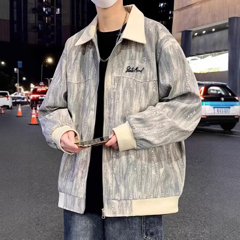 Spring and Autumn Large Size Men's Jacket with Print, Extra Large, Trendy, Cool and Casual American Style Versatile Jacket