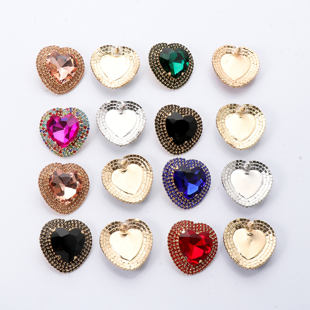 Fashion Heart-shaped Alloy Diamond Earrings display picture 19