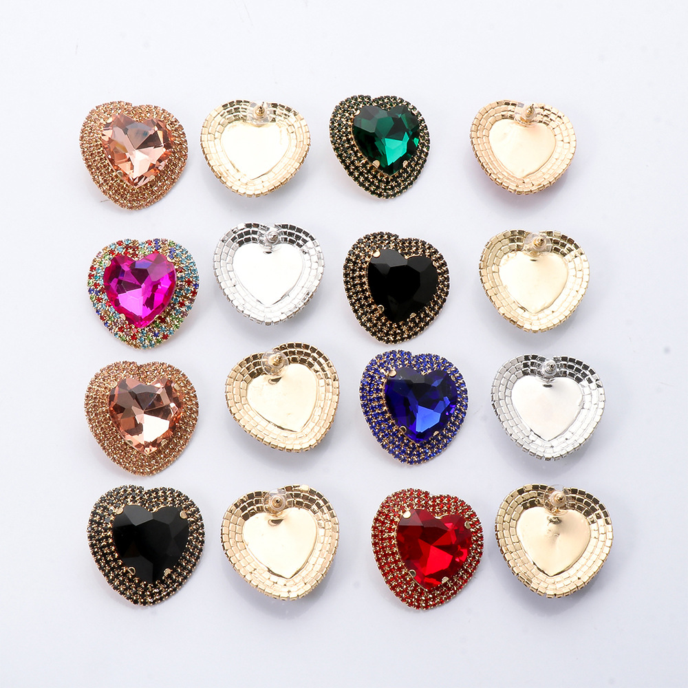 fashion heart-shaped alloy diamond earrings