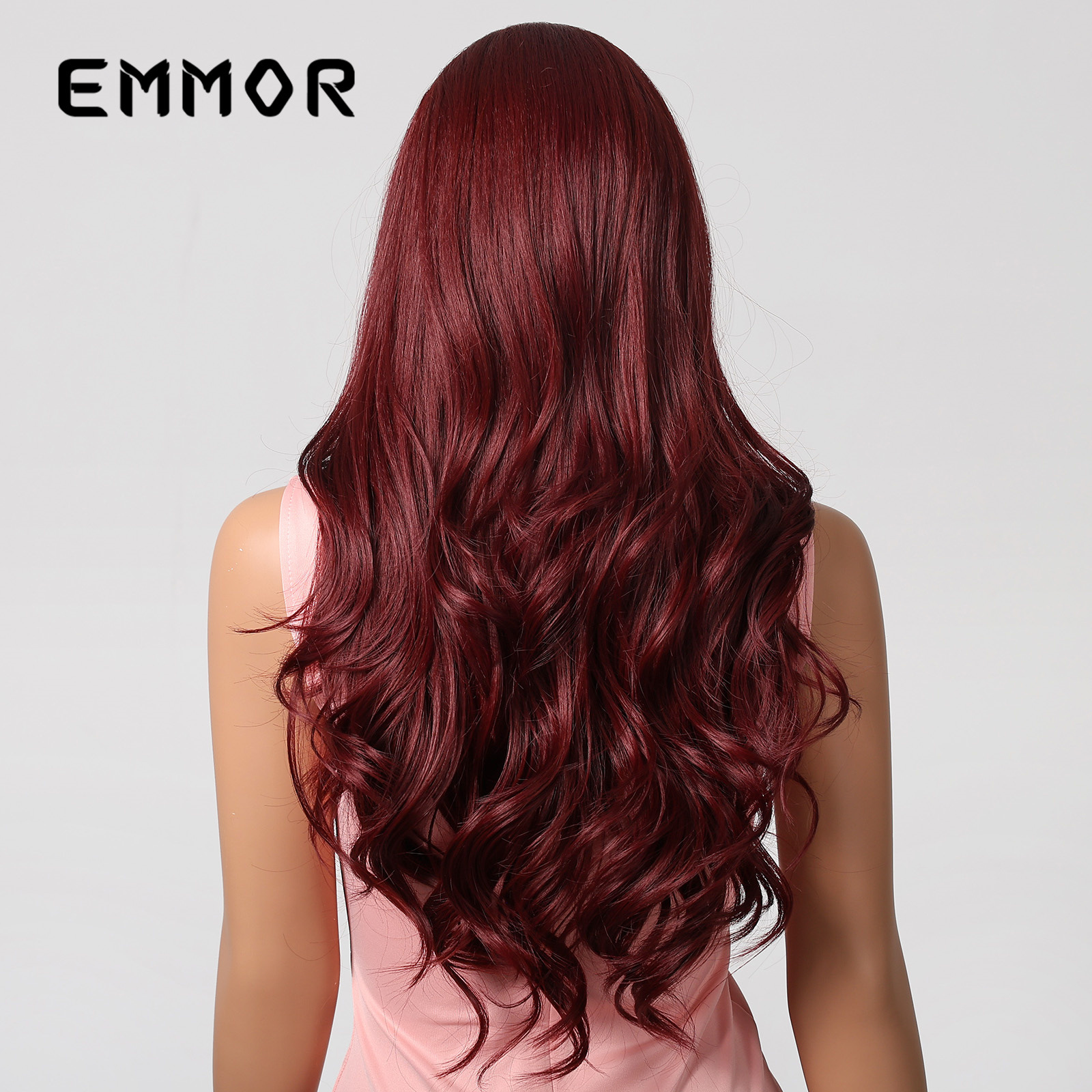 Fábrica en stock europeo y americano cabeza completa cubierta medio gradiente rojo grande onda larga Pelo Rizado pequeño T importado peluca del cordón para las mujeres