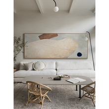 日式侘寂风格客厅装饰现代简约沙发背景墙壁挂画北欧抽象油画原木