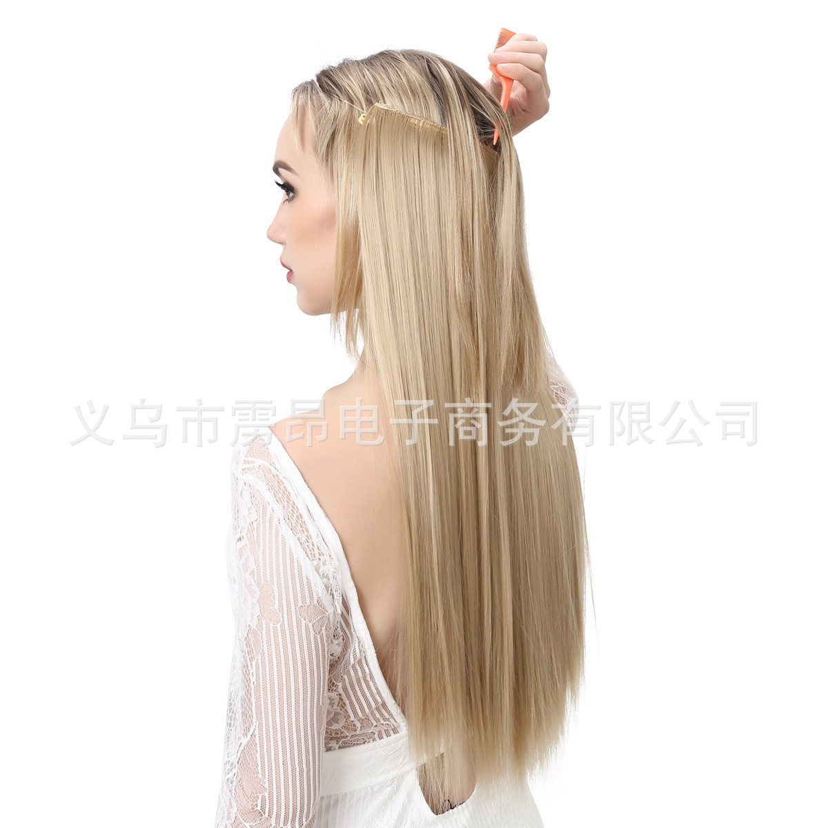 Extensión de Cabello Invisible Largo de Fibra de Alta Temperatura, Ajustable y Sin Costuras