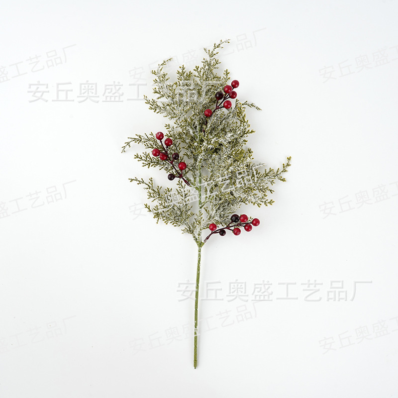 跨境人造雪松红浆果绿树枝茎仿真松果蓝莓圣诞节花瓶装饰花束插枝|undefined