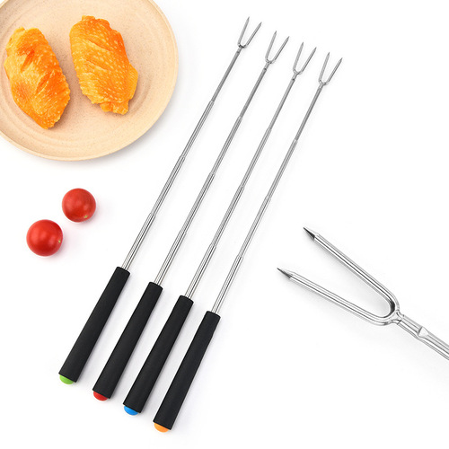 New barbecue fork wholesale outdoor portable barbecue tools barbecue fork stainless steel V-shaped creative telescopic barbecue needle
