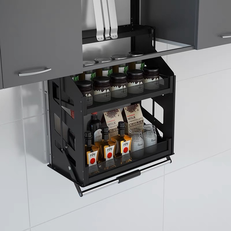 Gabinete de cocina que cuelga la cesta de elevación del Gabinete gabinete de pared superior vertical desplegable condimento cesta elevador buffer rack de almacenamiento