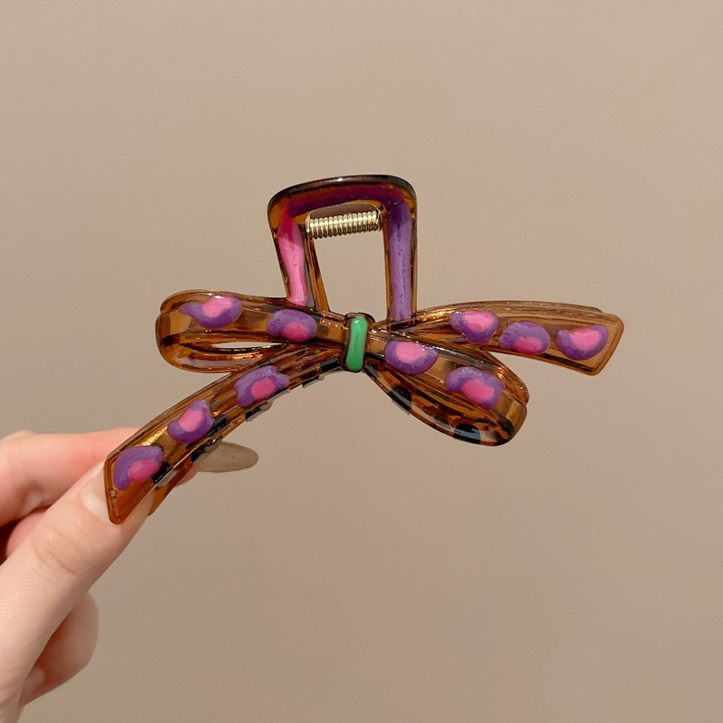 1#Pink and purple polka dot bow-12cm