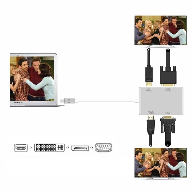 Cuatro en uno 4K aleación de aluminio Mini Displayport a VGA HDMI DVI DP adaptador de cable de conversión