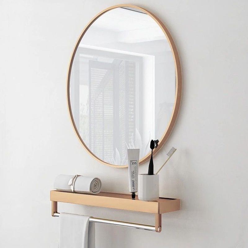 Aluminum Alloy Mirror Wall-Mounted Self-Adhesive Bathroom Bathroom Toilet Makeup Mirror Round Lens Wall-Mounted Without Punching