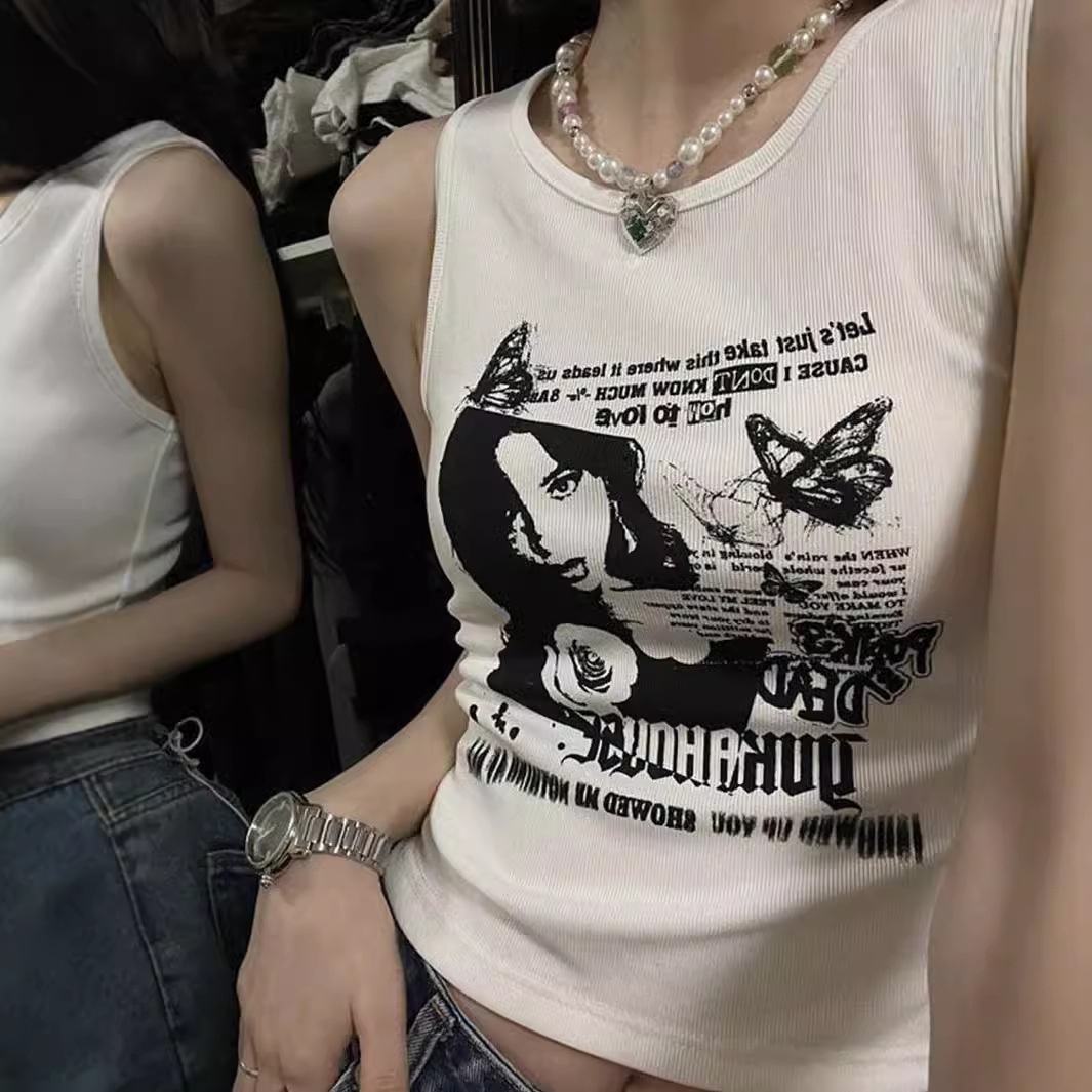 2024新款美式背心外穿夏季新款无袖T恤女修身显瘦甜辣妹短款上衣