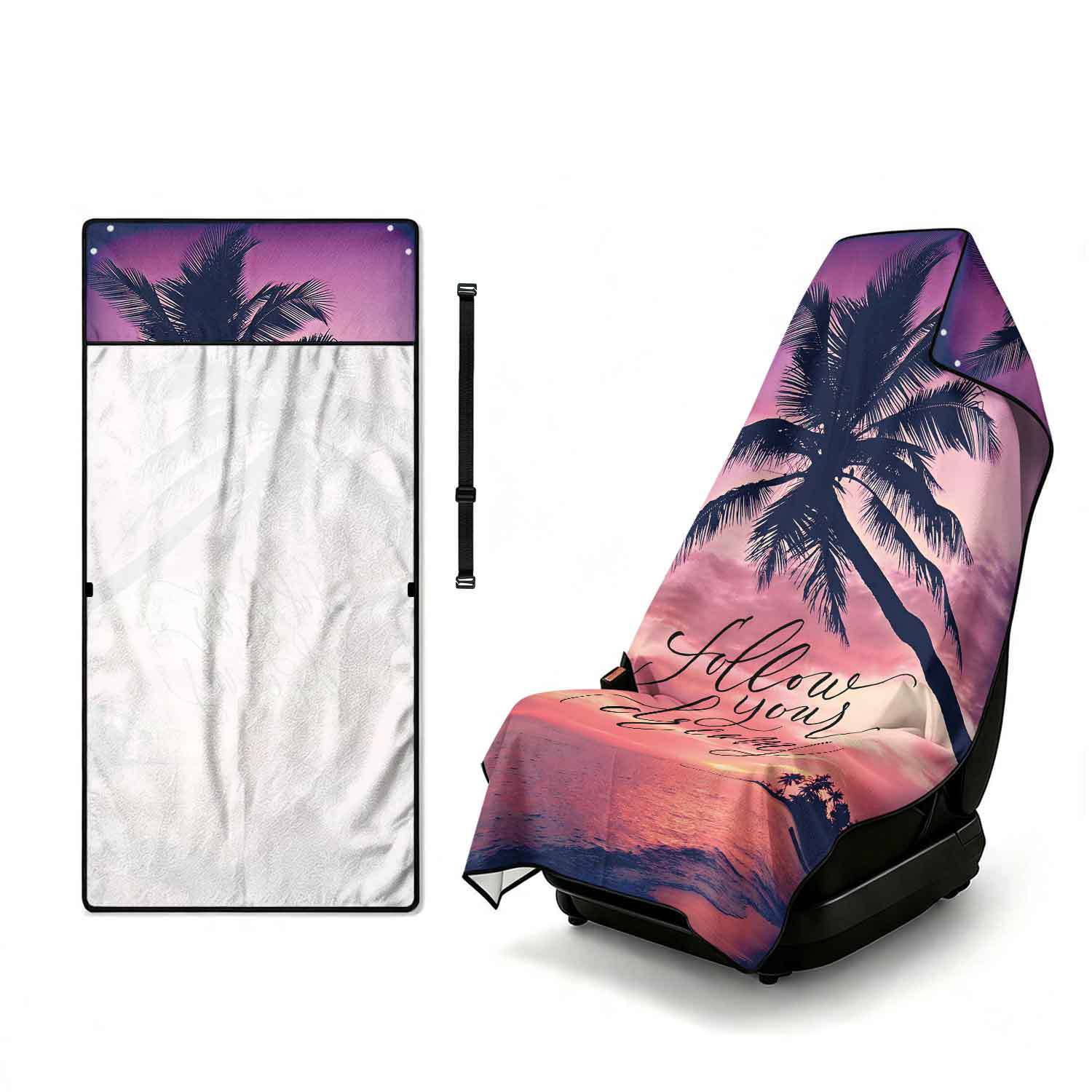 Printed bath towel and car seat cover 2-in-1, ultra-fine fiber outdoor beach and car dual-use universal seat cushion