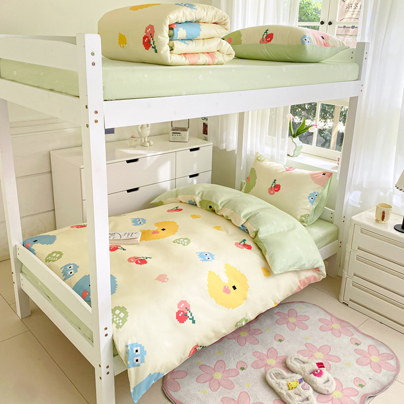 Edredón de algodón completo un conjunto completo de ropa de cama de seis piezas, dormitorio de estudiantes individuales, colchón de cama de tres piezas