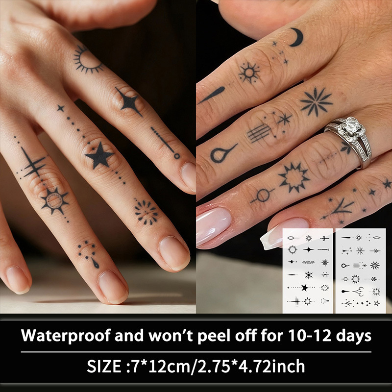 Temu's Popular Fresh Style Fingerprint Tattoo Combination Temporary Tattoo Stickers, Long-Lasting, Waterproof, Fashionable, Simple Star Pattern
