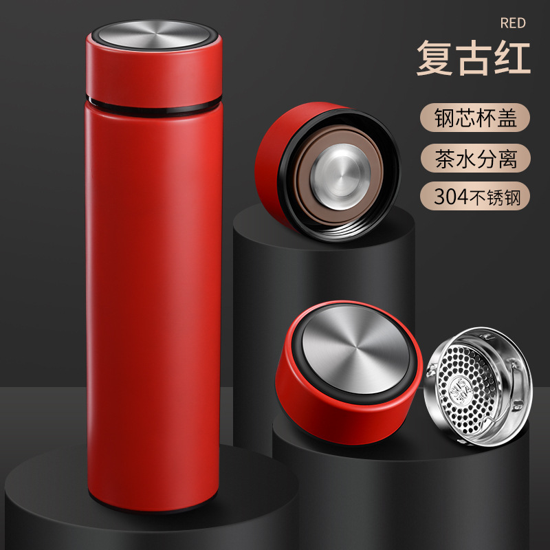 Medición de temperatura inteligente Taza de aislamiento de acero inoxidable Vacío 304 Taza recta empresarial Pantalla de temperatura Taza de agua Taza de separación de té para hombres