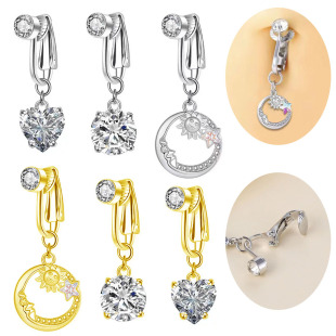European and American Cross-Border E-Commerce Wholesale Fashionable and Simple Heart-Shaped Round Diamond-Free Piercing Jewelry Navel Ring Navel Clip
