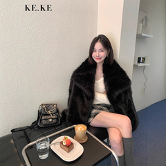 2025冬季新款狐狸毛皮草外套女年轻款大衣翻领环保毛毛貂皮上衣