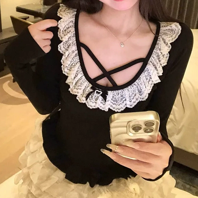 Чистая высокая эластичная футболка с длинными рукавами 2024 осень новая корейская тонкая тонкая рубашка нижняя рубашка женская chic