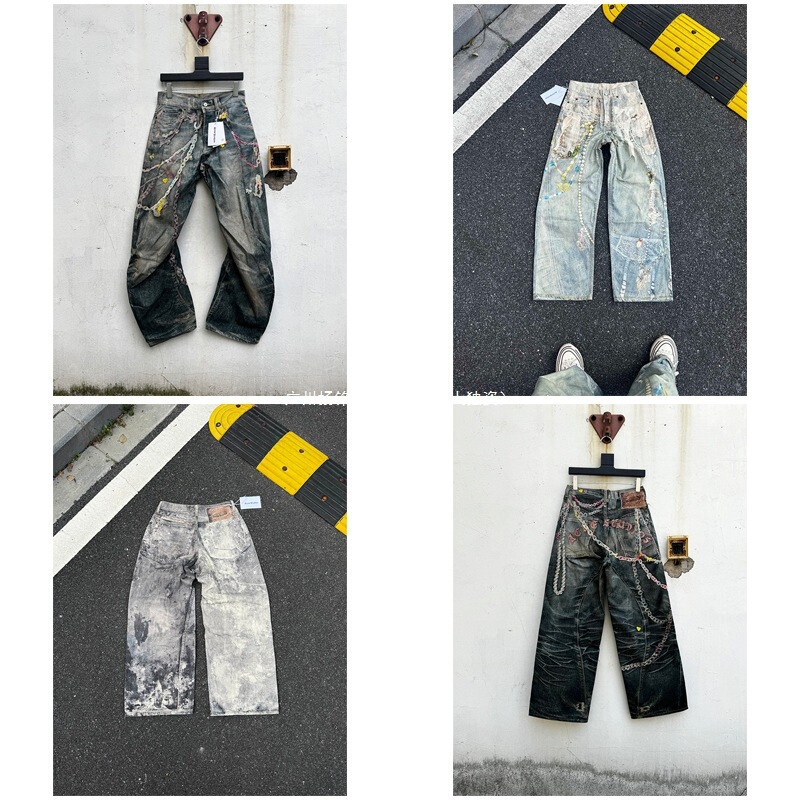 High-End Version Ac Hand-Painted Splatter Ink Ripped Jeans with 3D Printed Graffiti Trendy Brand Water Ripple Loose Wide-Leg Unisex High-End Version Ac Hand-Painted Splatter Ink Ripped Jeans with 3D Printed Graffiti Trendy Brand Water Ripple Loose Wide-Leg Unisex