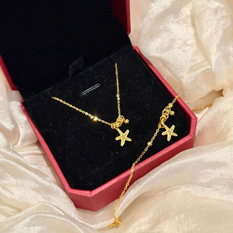 S925纯银金珠跑环碎冰冰海星项链手链女复古轻奢中古风小红书爆款|undefined