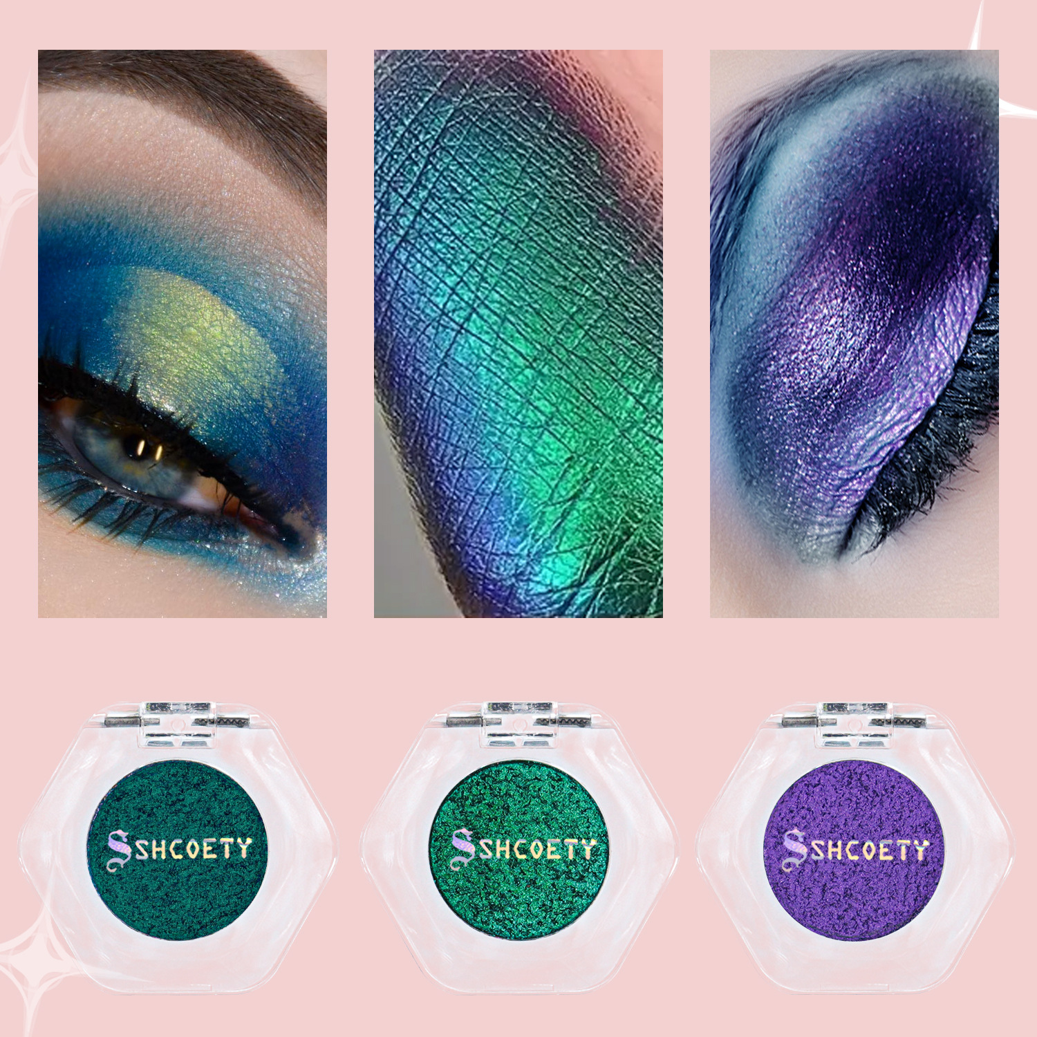 Shcoety Optical Chameleon Eyeshadow Powder Metallic Photosensitive Highlight Glitter 12 Colors Cross-Border Amazon
