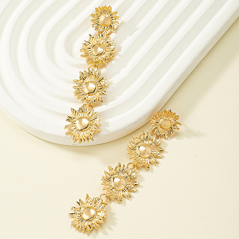 1 Pair Elegant Sunflower Alloy Plating Womenu0027S Drop Earrings