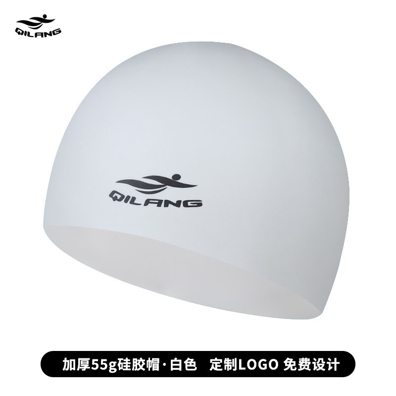 Gorro de baño de silicona para adultos al por mayor grueso 55g niños y niñas impermeable color sólido logotipo impreso gorro de baño fábrica recto