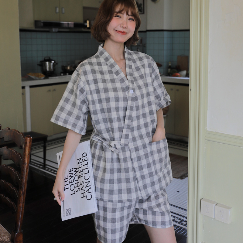 汗蒸服女款高档纯棉情侣开衫居家睡衣洗浴服桑拿服足疗服韩国浴服