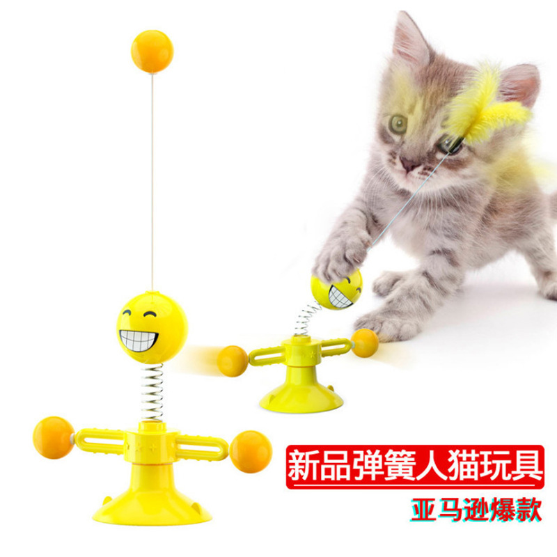 宠物用品批发新品猫玩具亚马逊爆款弹簧人猫咪玩具转盘风车逗猫棒|ms