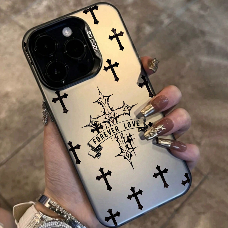 14pro16黑适用5十字架色彩感高级IP13双层I1潮牌手机壳MD银苹果