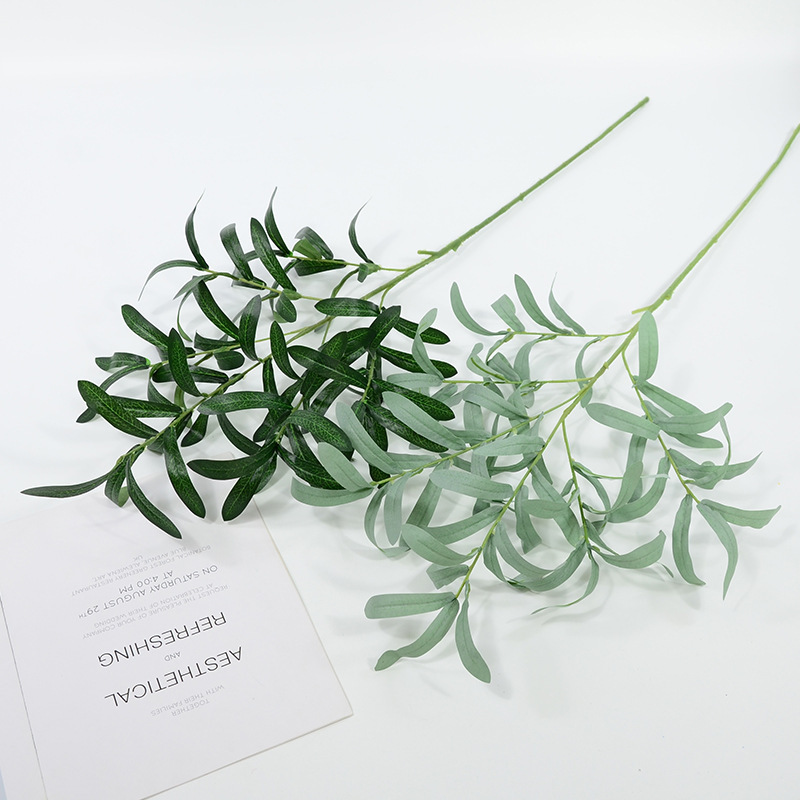 Artificial Green Plant Olive Leaf Single Branch Home Decoration Green Plant Flower Arrangement for Coffee Table Dining Table Wedding Decoration Wholesale