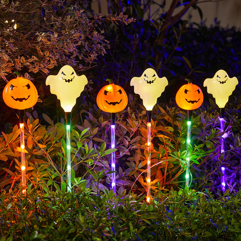 アマゾンのハロウィンled屋外の太陽エネルギーの発光の竿の地面は明かりの鬼節の庭の芝生のカボチャの明かりを挿します|undefined