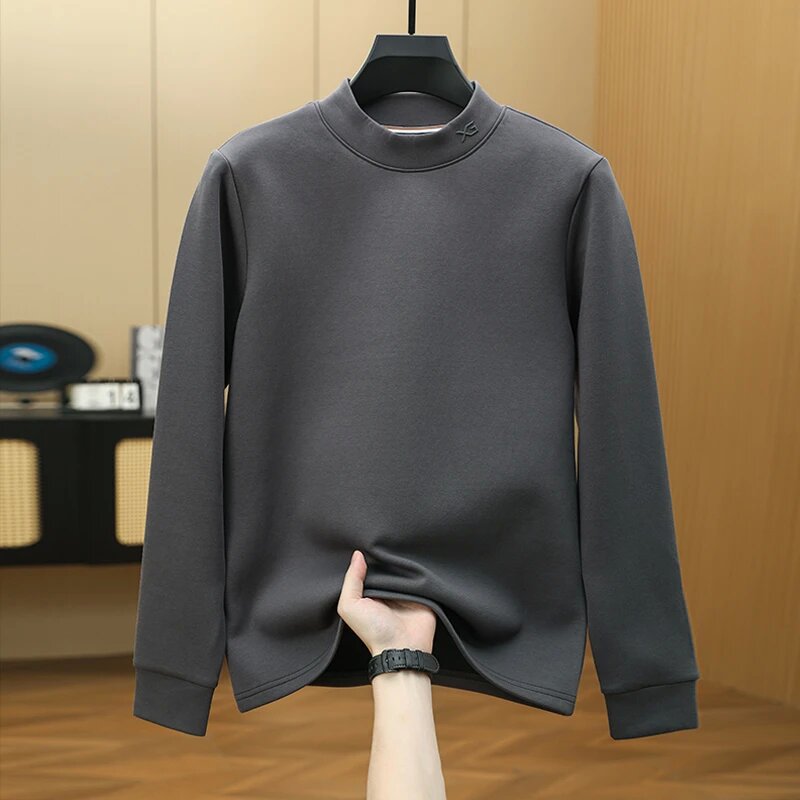 Demi-season fashionable knitted trend sweater with a round collar