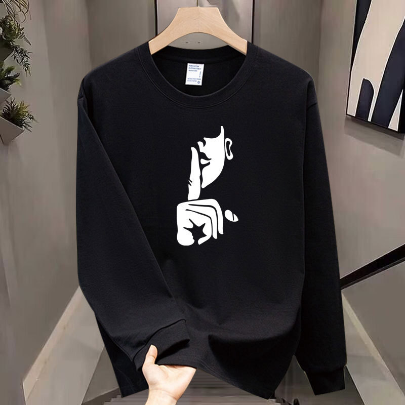 Threaded Cuff Long Sleeve Spring and Autumn Trendy Brand Pure Cotton Men's Base Shirt T-shirt Trendy Round Neck Men's and Women's All-match Top Threaded Cuff Long Sleeve Spring and Autumn Trendy Brand Pure Cotton Men's Base Shirt T-shirt Trendy Round Neck Men's and Women's All-match Top