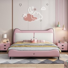 现代简约科技布儿童床卡通婴儿床软包床1.2米实木床软床舒适柔软*