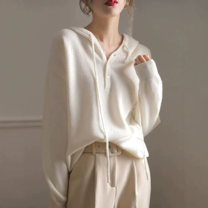 Autumn and Winter Hooded 100% Wool Sweatshirt for Women, Loose Solid Color Slimming Pullover Sweater, Casual Wool Base Hoodie, Trendy Autumn and Winter Hooded 100% Wool Sweatshirt for Women, Loose Solid Color Slimming Pullover Sweater, Casual Wool Base Hoodie, Trendy