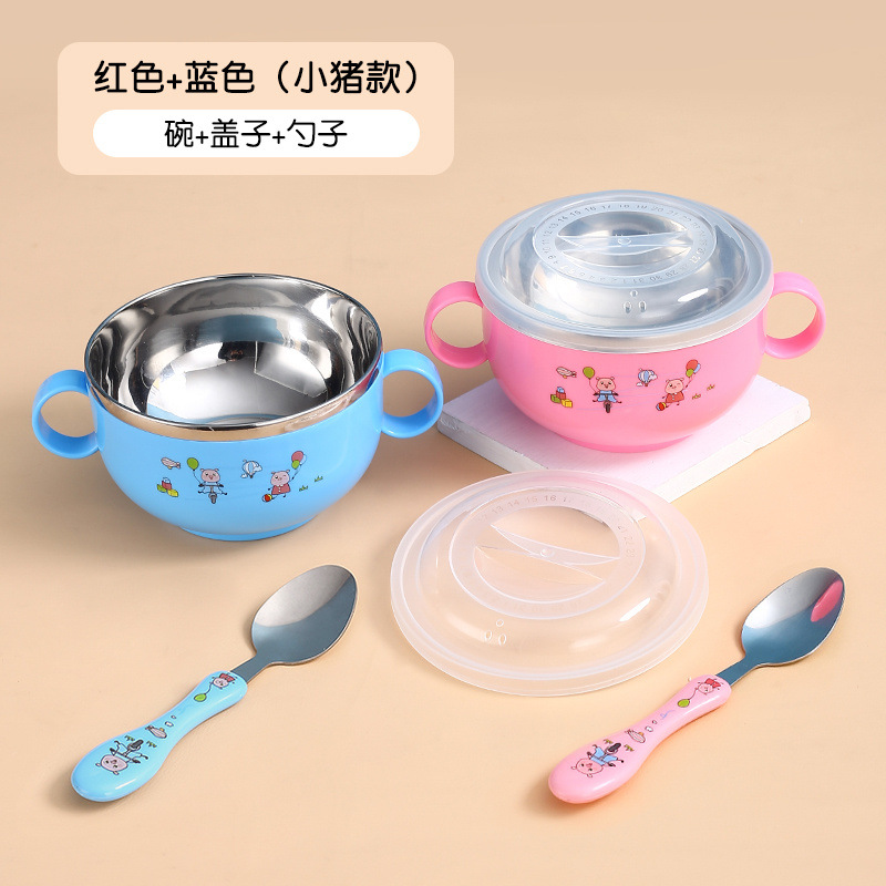 304 acero inoxidable para niños cuenco casero lindo anti-caída set de cubiertos para niños jardín de infantes cuenco con tapa
