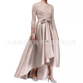 欧美显瘦长袖外贸连衣裙2025新款宴会年会主持人名媛晚礼服伴娘服