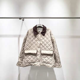 mi u棉衣外套刺绣灯芯绒领菱格棉衣女25秋冬8月轻薄宽松休闲棉服