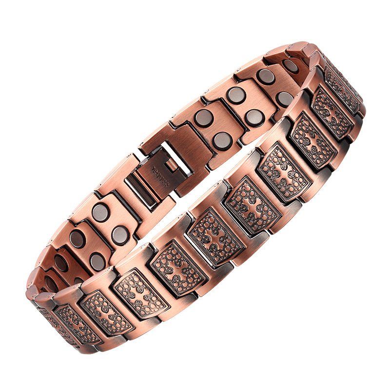 Vintage Artistic 99.9% Pure Copper Tiger Skin Cross Double Row Strong Magnetic Red Copper Bracelet Jewelry Wholesale Trendy Vintage