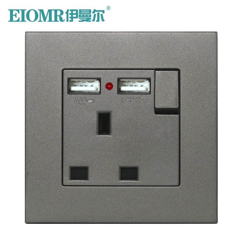 Тип 86/146, один открытый 13А, двойной USB, для Гонконга и Сингапура, британский стиль, лицевая панель для зарядки