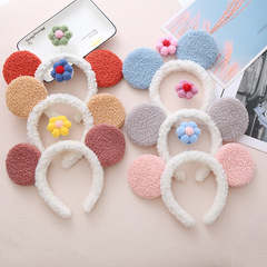 毛絨米奇大耳朵發箍 網紅卡通一朵小紅花頭箍 洗臉百搭髮飾女