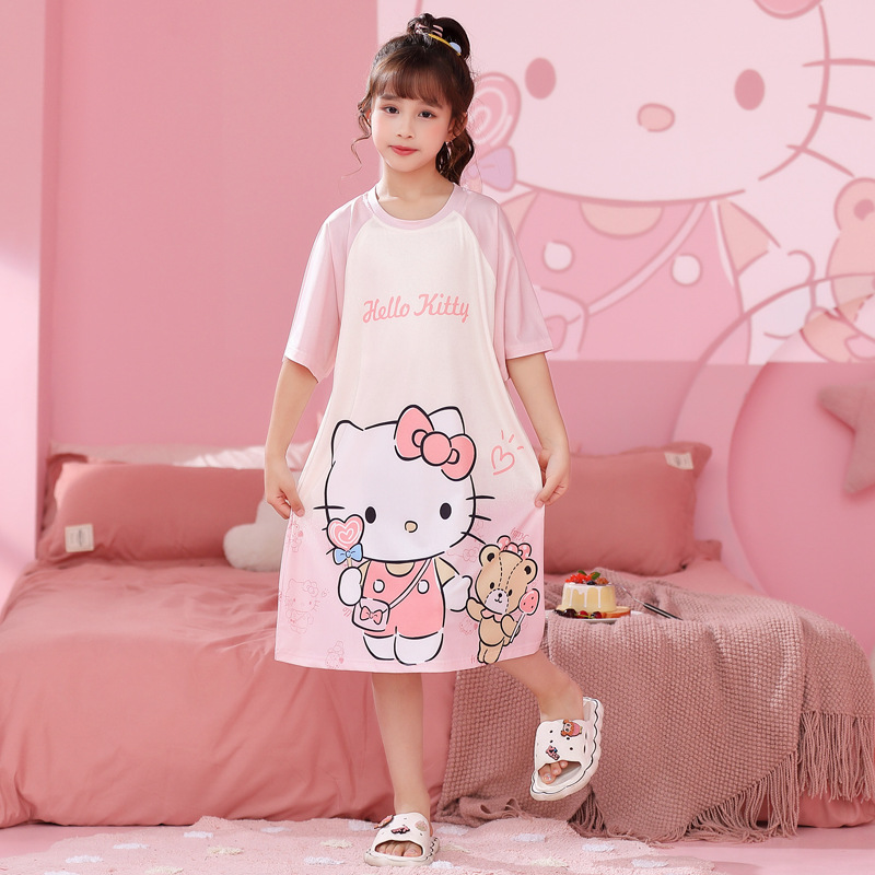 Madre-hija padres-hija vestido de pijama de niños osos de fresa chica vestido de verano hielo niñas pequeñas ropa para el hogar de niños mayores