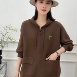 大码休闲毛呢外套女2025秋冬款中年妈妈时尚洋气连帽开衫长袖大衣，女装毛呢外套，妃慕昵服饰