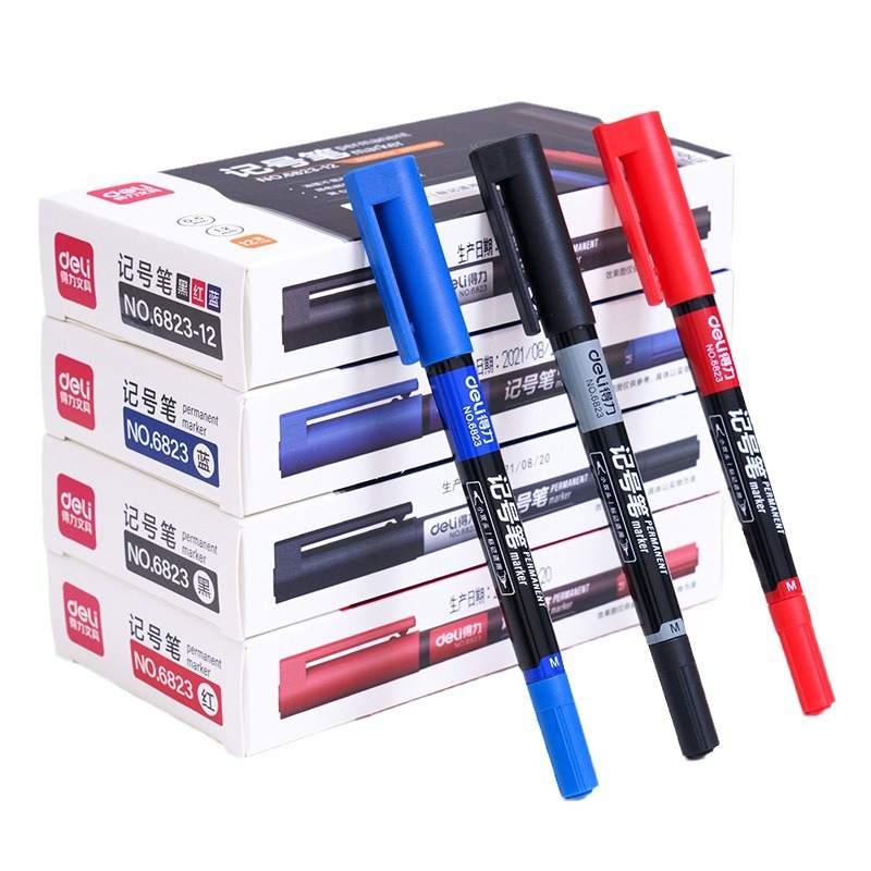 Deli 6823 double marker thick oil pen fine Gou line Pen CD CD Express pen mark pen wholesale