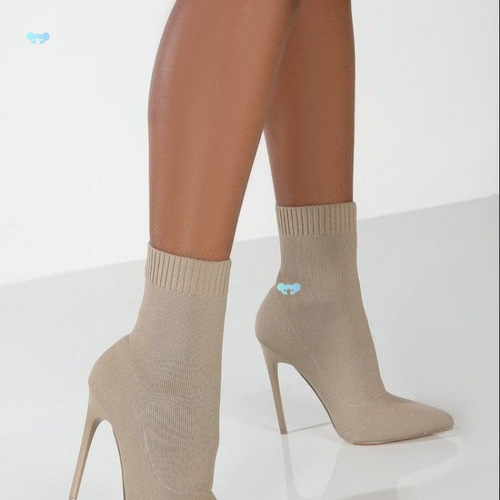 ②N 413 women high heel boots large size knitted elastic boots medium height