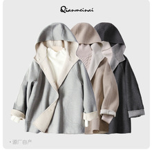 浅美奈双面羊毛呢子大衣2025新款连帽毛呢外套女秋冬女装一件代发