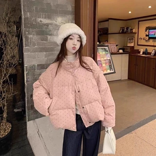 2025新款波点立领羽绒棉服女加厚短款韩系宽松保暖棉衣面包服外套