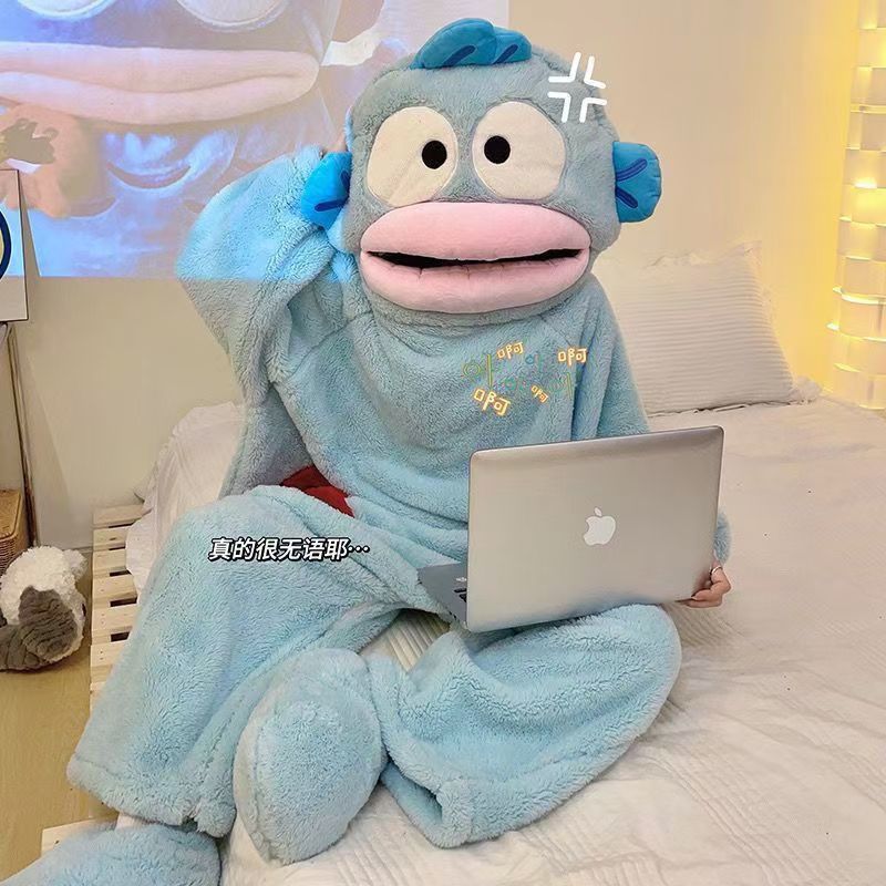 Clownfish Pajamas Cute Couple Women's and Men's Coral Velvet Zipper Autumn and Winter Plus Velvet Thickened Warm Couple Cartoon Pajamas