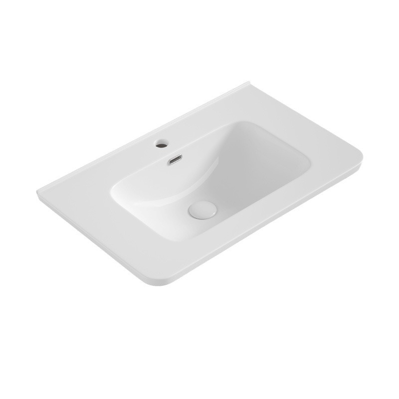 Lavabo de Cerámica para Encimera con Esquinas Redondeadas, Lavabo de Cerámica Integrado, Lavabo para Baño, Lavabo Central de Cerámica, Lavamanos, Venta Directa de Fábrica