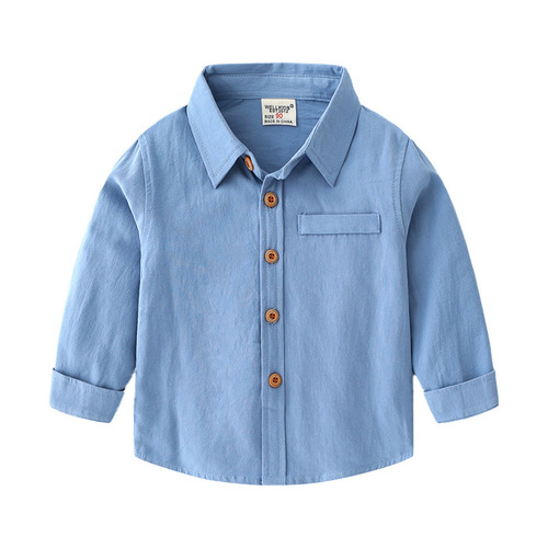 2023 new children's clothing long-sleeved children's shirt solid color boys' shirt base online store agent Korean style tops